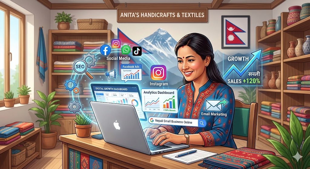 row small business in Nepal with digital marketing strategies for Anitas Handicraft and Textiles